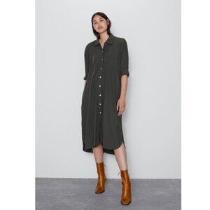 Zara Button down shirt dress in dark olive green/grey